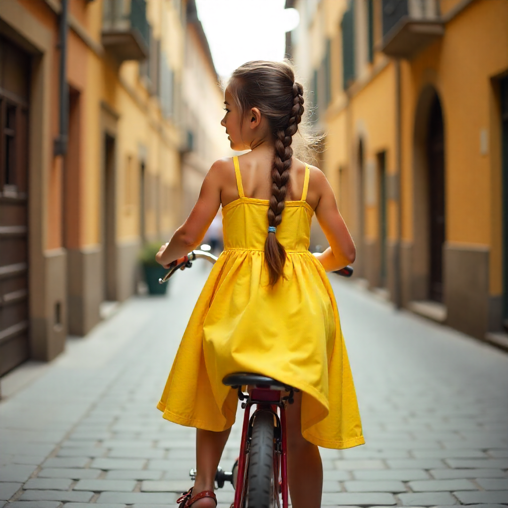 Ragazzina che corre su una bicicletta